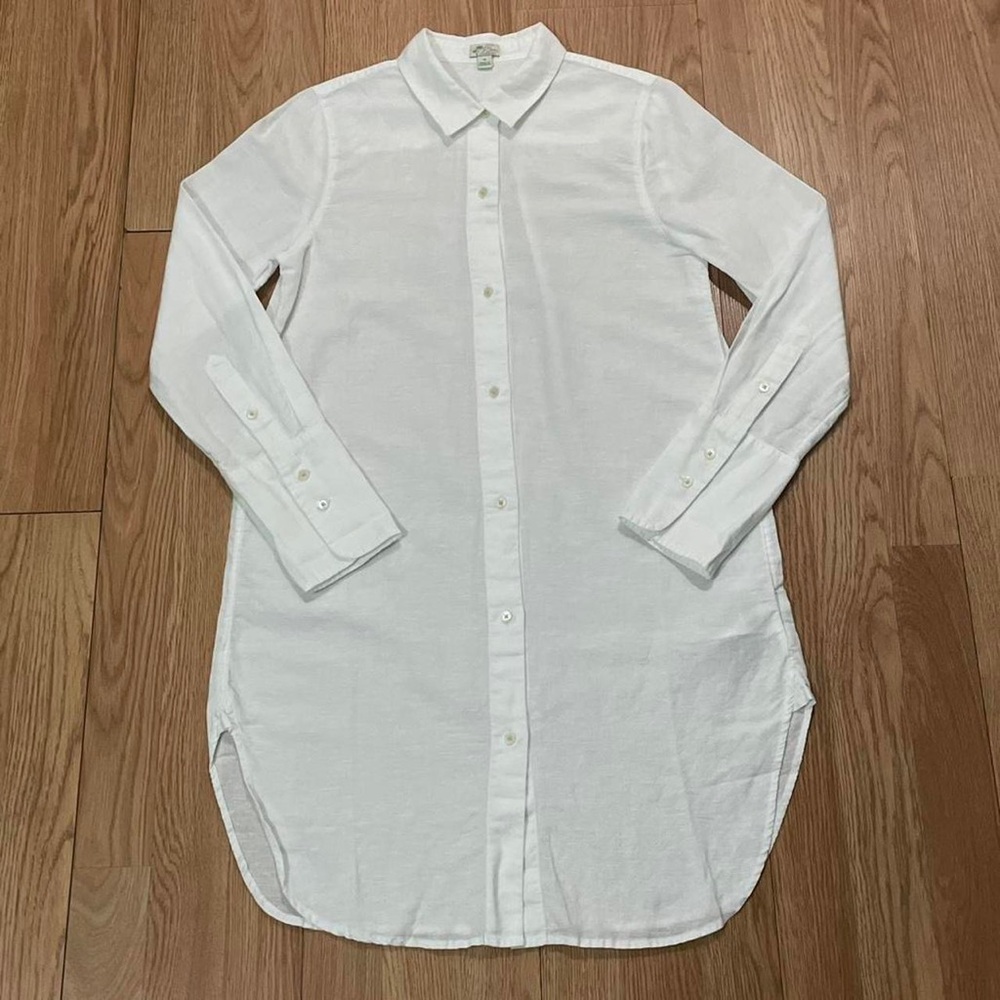 J.Crew Women’s XS White Long Sleeve Button Up Tunic Shirt Dress Linen Preppy